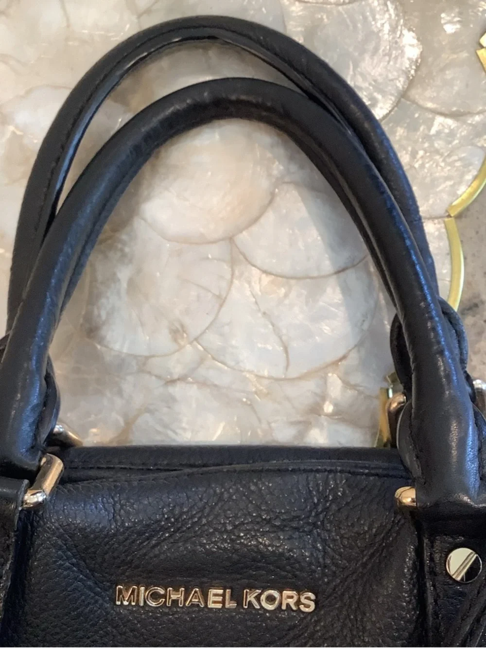 Michael Kors Black Leather Satchel with Gold Hardware